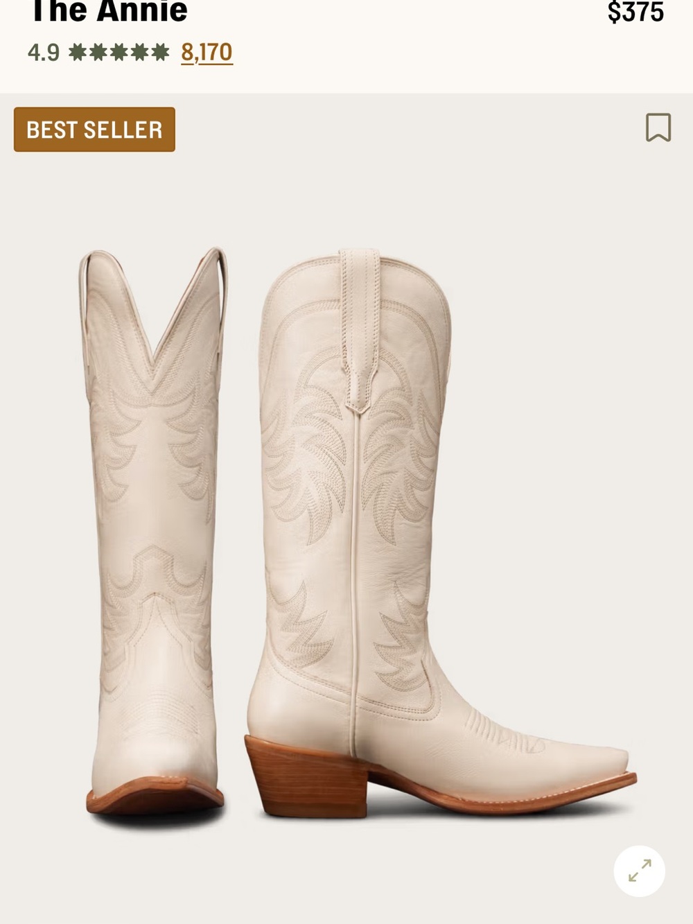 Tecovas Women's Cream Leather Western Annie Boots